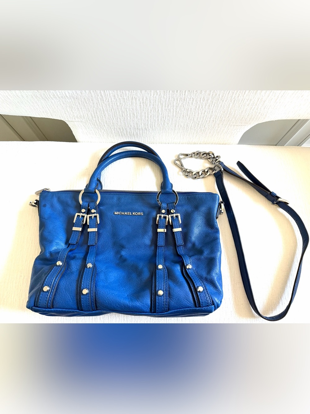 Michael Kors Cobalt Blue Leather Satchel with Chain Strap
